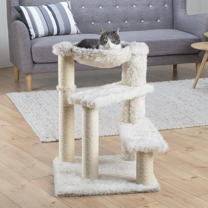 Trixie Baza Scratching Post – Cat Tower with Jute Posts, Hammock & Step Platforms – Indoor Cat Furniture for Scratching & Climbing – Cream, 19.7" x 19.7" x 27.6"