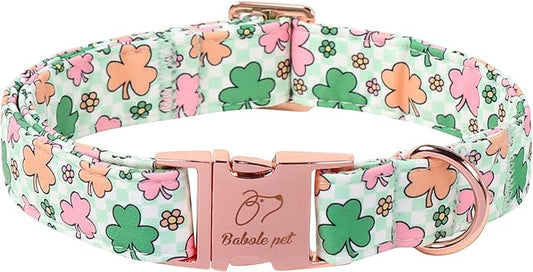St. Patrick's Day Dog Collar for Small Dogs - Lucky Clover Pastel Dog Collars, Irish Spring Shamrock Pet Collars, Adjustable Heavy Duty Dogs Collar with Metal Buckle S