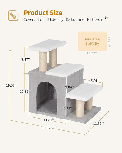 3-in-1 Cat Stairs for High Bed Couch, Multifunctional, Dog Steps for Small Doggie Pet Rabbits, Beige, Medium