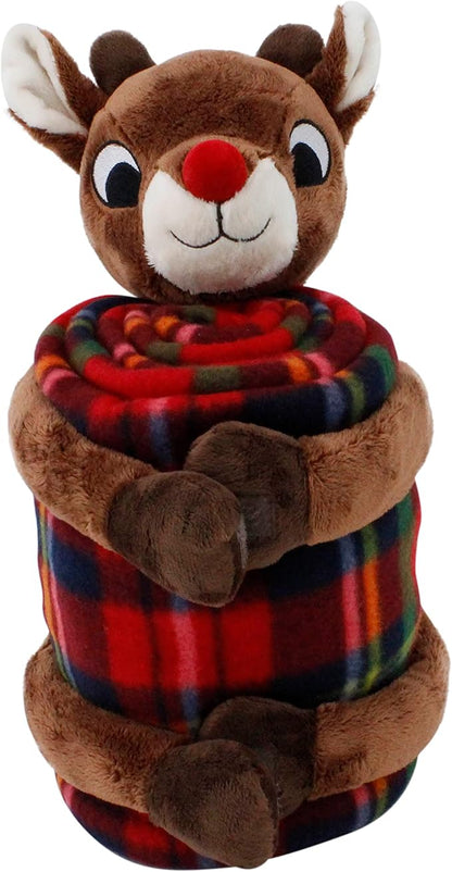 Rudolph The Red-Nosed Reindeer | 13" Holiday Rudolph with 50" x 60" Blanket | Officially Licensed Collectible Plush and Throw Bundle Brown