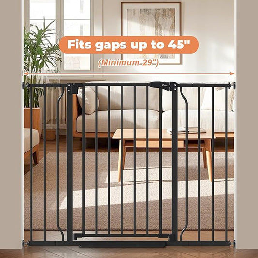 29"-45" Baby Gate for Stairs, Auto Close Stroller Friendly Dog Gate Indoor for Doorways, Pressure Mounted Baby Gate, Easy Walk Through Gate for Children & Pets, Black