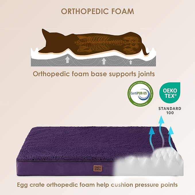 EHEYCIGA Orthopedic Dog Beds for Large Dogs with Removable Washable Cover, Purple, 36x27