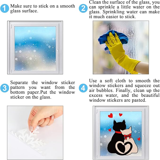 Whaline 6 Sheets Valentine' s Day Window Clings Window Decal Black Cat Red Love Heart Reusable Anti-Collision Windows Decor for Wedding Anniversary Home Party Supplies