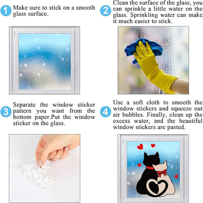 Whaline 6 Sheets Valentine' s Day Window Clings Window Decal Black Cat Red Love Heart Reusable Anti-Collision Windows Decor for Wedding Anniversary Home Party Supplies