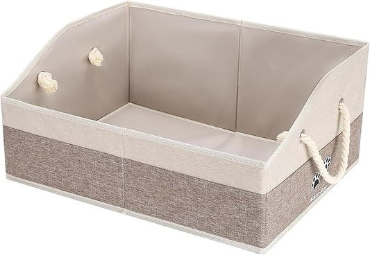 Large Dog Toy Basket With Handle, Foldable Dog Toy Box for Living Room Area, 20" Basket for Dog's Toys, Clothes, Organizers and Storage with Hard Board, Anti-slip for Pet Toys (Brown, Medium)