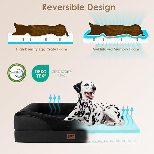 EHEYCIGA Orthopedic Dog Bed for Medium Dog, 30x20x6.5 Inch Memory Foam Dog Couch Bed with Sides, Waterproof Liner & Washable Removable Cover, Bolster Pet Sofa, Black