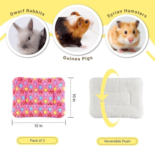 Guinea Pig Bed, 2 Pack (12x10 Inch) Soft Plush Small Animal Bed Mat, Washable Bedding Blanket Sleeping Warm Pad for Bunny, Rat, Ferret, Chinchilla