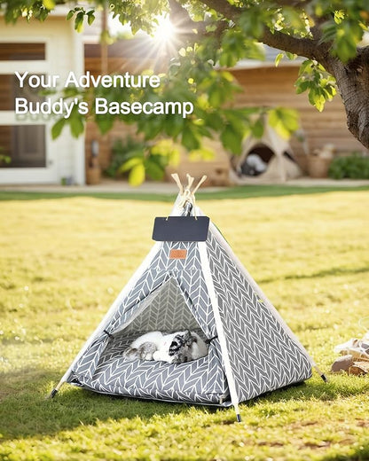 Little Dove Pet Teepee House for Dogs and Cats Pet Teepee Tent Medium to Small White and Black