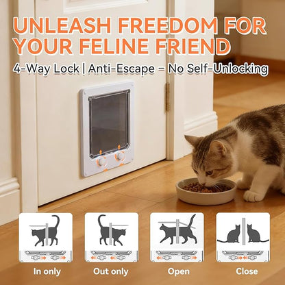 LIBBEPET Cat Door Interior Door, Indoor Cat Doors, Medium Pet Doors for Cats Up to 13 lbs(Frame Size 7.5" x 8.7"), Upgraded 4 Way Locking Kitty Door for Interior & Exterior Doors, Easy to Install