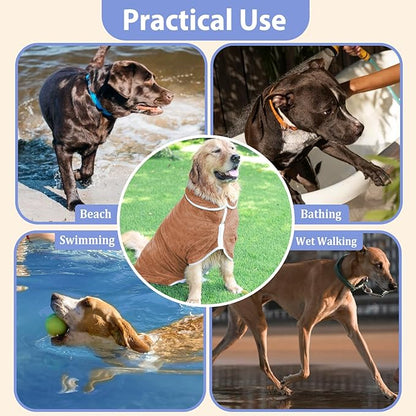 Dog Bathrobe Towel Dog Drying Coat - Super Absorbent Towels Bath Robe for Dogs Large, Soft Adjustable Collar & Belly Strap Fast Drying Coat Pet Cat Bath Robe (Brown, Medium)