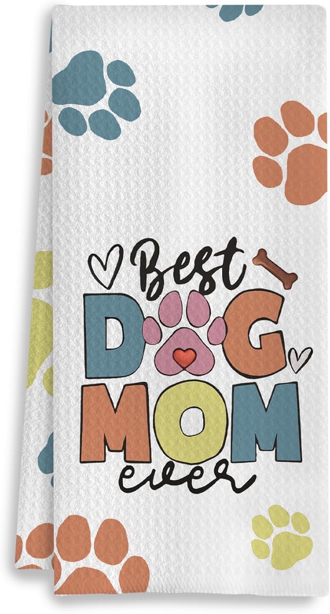 Dog Mom Gifts Kitchen Towels, Dog Lovers Owners Gifts for Women, Colorful Dogs Paws Hand Towels for Bathroom, 16x24 Inches