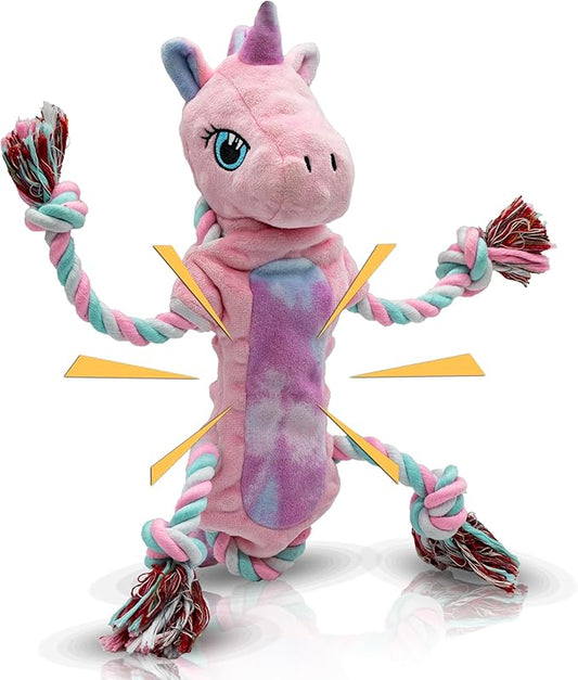 Large Dog Toys for Large Breed, Stuffed Interactive Medium & Small Dog Toys, Squeaky Funny Cute Plush Animals Puppy Toys - Pull Unicorn