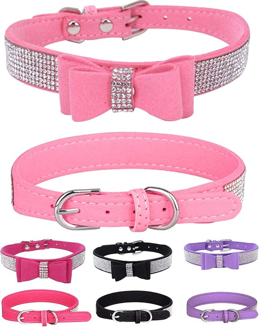 Bling Dog Collar for Small Medium Large Dogs, Crown Rhinestone Dog Collars for Girl and boy Dog, Diamond Puppy Collars, Adjustable Leather Suede SOFE Cat Collar (M(13"-15.4"/33CM-39CM), Pink3)