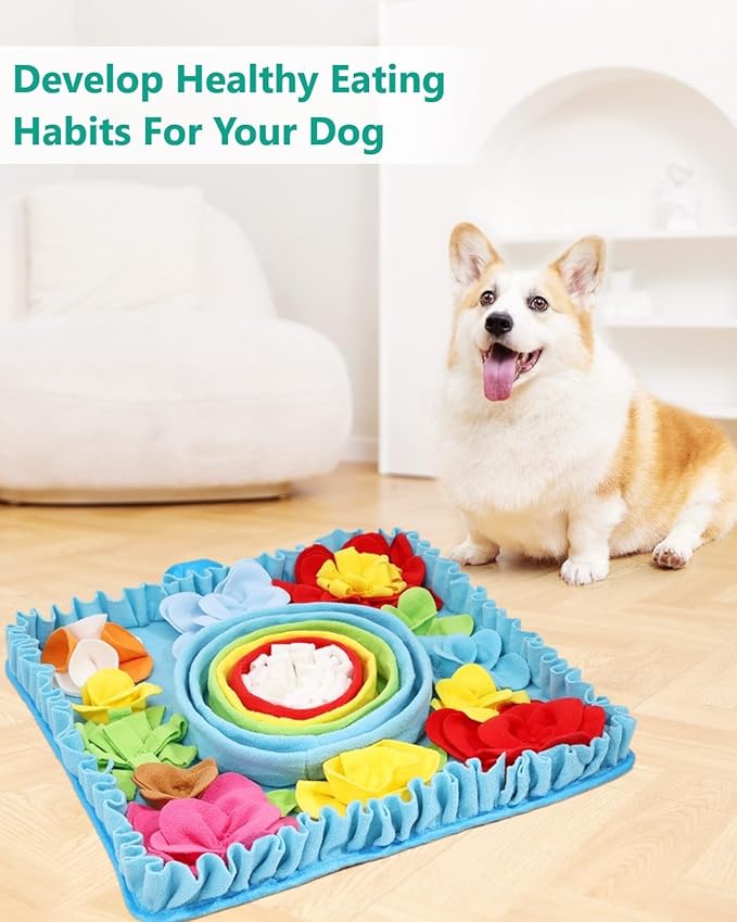 ORIA Snuffle Mat for Dogs, 20'' x 20'' Dog Sniff Mat, Interactive Puzzle Mat for Mental Stimulation, Boredom, Stress Relief, Anti-Slip Dog Treat Mat for Puppies Small Large Dogs