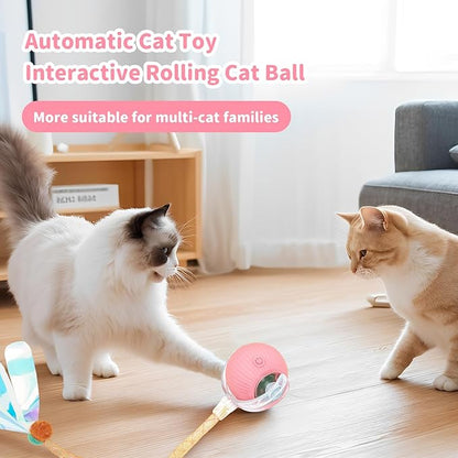 Interactive Cat Toys for Indoor Cats Smart Automatic Ball Rolling for Bored Kitten Pet Upgraded Speedy Moving Chase Dogs Toy Valentine's Day Gift Pink Dragonfly