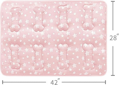Dog Crate Mat (42" X 28"), Soft Dog Bed Mat with Cute Prints, Personalized Dog Crate Pad, Anti-Slip Bottom, Machine Washable Kennel Pad, Pink