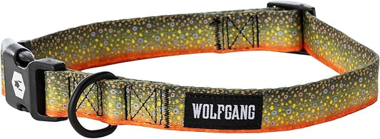 Wolfgang Heavy Duty, Adjustable Dog Collar with Quick Release Nylon Buckle for Walking & Training, BrookTrout Print, Large