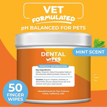 Dog & Cat Teeth Cleaning Wipes - Dental Finger Wipes for Cats & Dogs - Pet Toothbrush & Tooth Brushing Kit - Effective Teeth Cleaner (Mint)