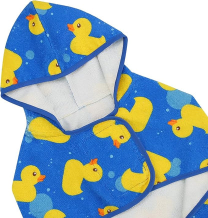 HDE Dog Bathrobe Super Absorbent Quick Drying Puppy Towel Wrap Coat Adjustable After Bath Robes with Hood for Dog Sizes S-XXL Blue Rubber Ducks S