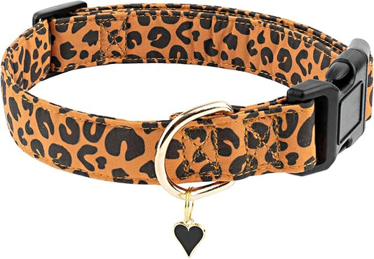 Faygarsle Brown Leopard Print Dog Collar for Small, Medium, Large Boys Girls Dogs L