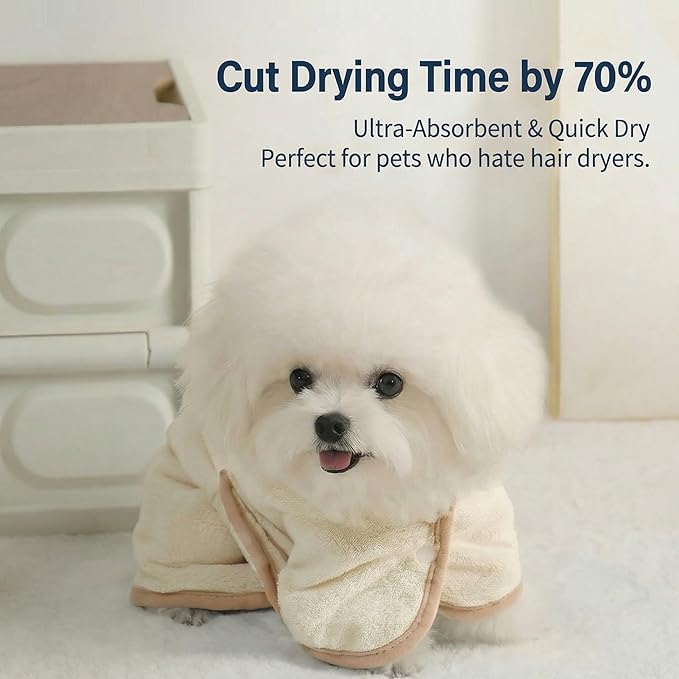 Dog Bathrobe Super Absorbent Towel for Small Dogs Cats Fast Drying Dog Robe Coat with Hood Puppy Cat Bath Towel Wrap Pet Grooming Supplies After Shower (XS,White)