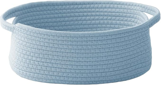 Woven Basket,Small Rope Storage Bin with Handles & Ribbon Bag, Organizer for Shelves Closets,Gift Basket Empty for Birthday,Books,Dog Toys, Blue
