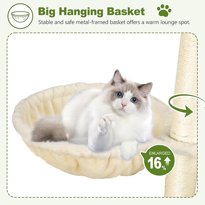 Small Cat Tree Tower for Indoor Cats, 40 in Medium Compact Adults Cat Beds Trees with 2 Condos, Sisal Scratching Post, Large Perch Platform, Multi-Level Kitty Kitten Climbing Stands House(Beige)