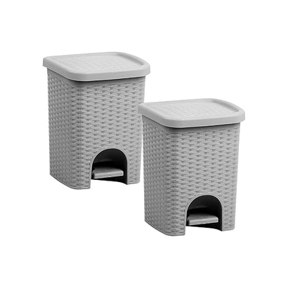 Superio 2-Pack Mini 6L Step Pedal Trash Can - Wicker Design, Hidden Mechanism, Durable Plastic, Ideal for Desktop, Countertop, Pet Waste/Dog Poop- Grey