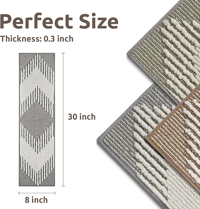 PADOOR 15PC Stair-Treads Non Slip, 3D Peel and Stick Stair Treads for Wooden Steps Indoor, Stair-Carpet Treads Washable Reusable Adhesive Stair-Runner Rugs for Kids and Dogs 8"x30" Grey