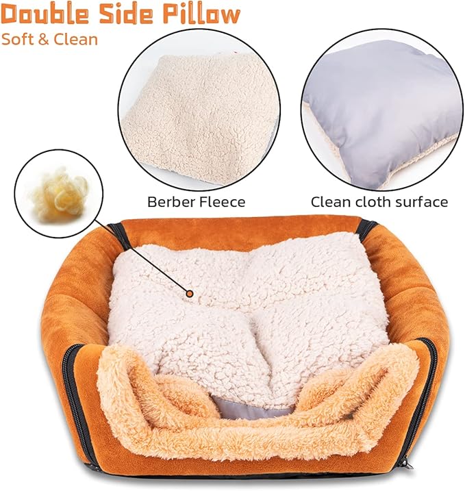Pet Soft Guinea Pig & Rabbit Cozy Hideout House - Small Animal Bed for Guinea Pigs, Rabbits, Hamsters, Rats & Chinchillas Cave Bed (Brown)
