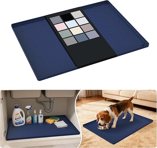 URMONA Waterproof Silicone Under Sink Mat 25'' x 19'' Shelf Liner for Kitchen and Bathroom, Cabinet and Counter Protector, Storage and Organizers, Litter Mat, Pet Cat Puppy Essentials(Navy)