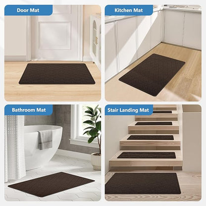 Non Slip Stair Treads Landing Rug for Wooden Steps Indoor, 20"X32" Landing Slip Resistant Stair Rugs for Kids and Dogs, Polyester Stair Landing Mat,Brown