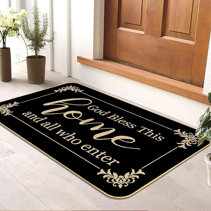 God Bless This Home Funny Welcome Doormat 29" x 17" Non-Slip Indoor Outdoor Mat for Front Porch, Entryway, or Office Rustic Door Rug for Home Decor