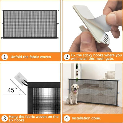 Dog Gate Indoor Pet Gates for Stairs: Dogs Screen Mesh Gate for The House Magic Gate for Kitchen Doorways Hallway Stairways Safety Porch Yard 30 inch Tall, 65 inch Wide