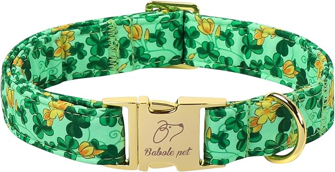 St. Patrick's Day Dog Collar for Large Dogs - Lucky Festival Dog Collars, Green Clover & Floral Pattern, Adjustable Heavy Duty Spring Dogs Collar with Metal Buckle XL