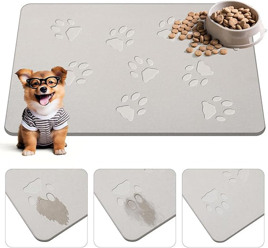 Valentine Dog Gift Stone Mat for Dog Bowl Diatomaceous Earth Absorbent Non Slip Cat Puppy Mat for Food and Water Quick Drying Easy to Clean Placemat for Bowl Dish(Light Gray,16 x 12 Inch)