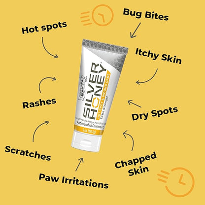 Absorbine Silver Honey Hot Spot & Wound Care Ointment 2oz Tube, Manuka Honey & MicroSilver BG, Medicated for Dogs, Cats, Small Animals