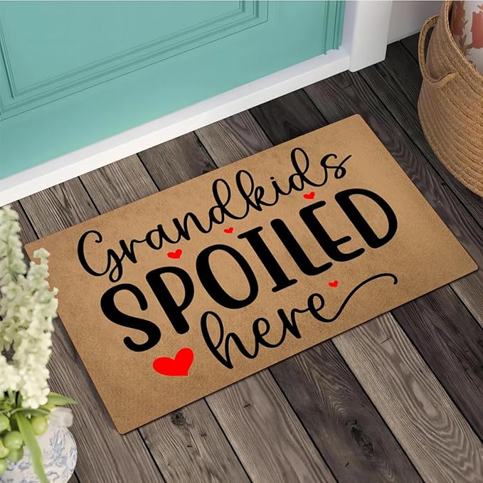 Funny Welcome Doormat (23.7 in X 15.6 in) Anti-Slip Rubber Back Entrance Way Indoor Front Porch Decor Rugs House Warming Gift (Grandkids Spoiled Here)