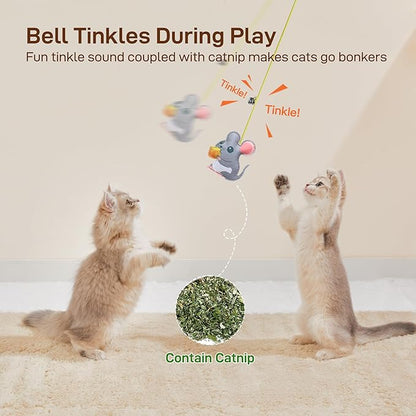 Potaroma Interactive Cat Feather Toys 5 Pcs, Cat Teaser Retractable Hanging Indoor Kitten Play Chase Exercise, Mental Physical Stimulation for All Breeds and Species