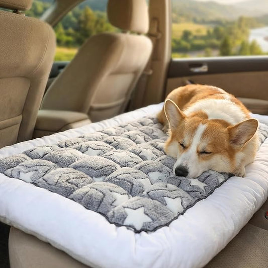 Soulbond Dog Bed for Car Back Seat Soft Plush Backseat Pet Bed Mat Non-Slip Travel Pet Mat, Fuzzy Plaid Dog Seat Cover, Fit for Backseat Extenders and Trucks SUVs (Star, 54" x 24.8")