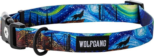 Wolfgang Heavy Duty, Adjustable Dog Collar with Quick Release Nylon Buckle for Walking & Training, StarryWolf Print, Medium