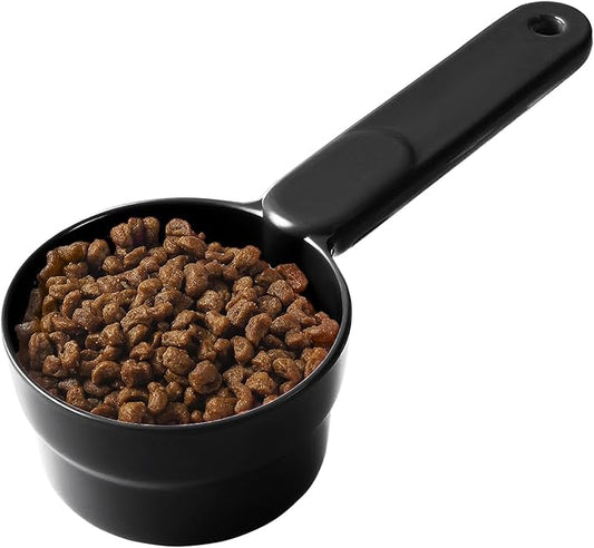 Dog Cat Food Scoop - Pet Food Scoop Dog Food Measuring Cup 1/2 1/4 Cup, Comfortable Long Handle for Easy to Scoop Food, Black 1/2 Cup