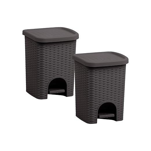Superio 2-Pack Mini 6L Step Pedal Trash Can - Wicker Design, Hidden Mechanism, Durable Plastic, Ideal for Desktop, Countertop, Pet Waste/Dog Poop- Brown