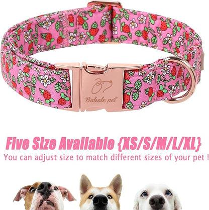 Sweet Strawberry Dog Collar, Cute Pink Summer Pet Collar with Metal Buckel, Durable Adjustable Designer Dog Collars for Small Medium Large Dogs XL