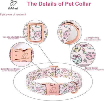 Easter Dog Collar, Pastel Floral Egg Easter Collars for Large Dogs, Cute Girly Spring Holiday Dog Collars, Adjustable Heavy Duty Female Pet Collar with Metal Buckle L