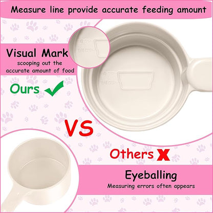 Dog Cat Food Scoop - Pet Food Scoop Dog Food Measuring Cup 1/2 1/4 Cup, Comfortable Long Handle for Easy to Scoop Food, White 1/2 Cup