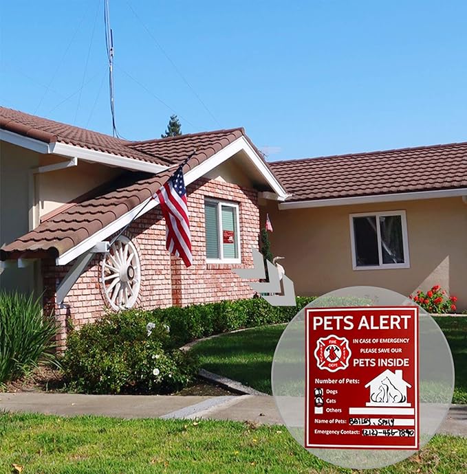 Pet Alert Sticker - Pet Inside Sticker,Safety Alert for Pets Inside,Save My pet in Case of Emergency,Rescue Pets Decal for House Window Door -4 Pack with Wallet Card & Key Tag