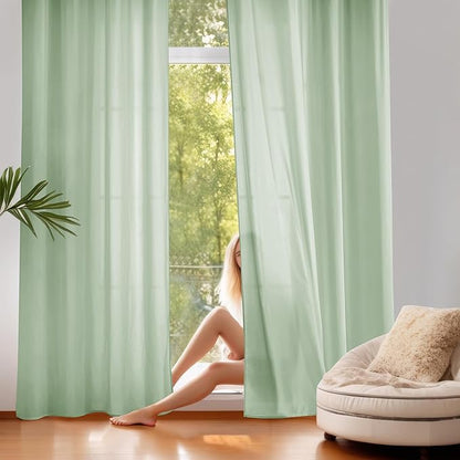 NICETOWN Non-See-Through Privacy Green Sheer Curtains 96 inches Long 2 Panels for Girls Room, 52" Wide Grommet Window Drapes for Nursery- Home Decoration Light Filtering Elegant Window Treatment