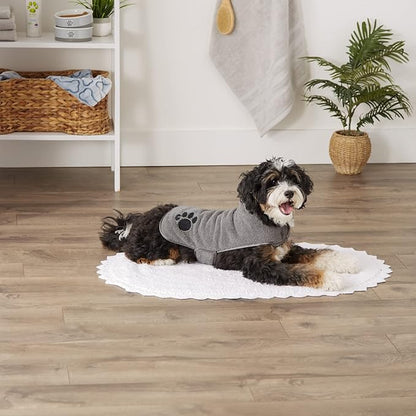 Bone Dry Pet Robe Collection, Embroidered Absorbent Microfiber Bath Robe with Adjustable Closure, for Dogs & Cats, Small, Gray