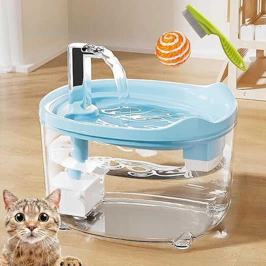 Water Fountain, 2026 New Triple-Filter Pet Water Fountain, 50.72oz/1.5l Automatic Cat Dog Fountain, Ultra-Quiet Pump with Led Indicator for Cats Dogs Multi Pets(Blue)
